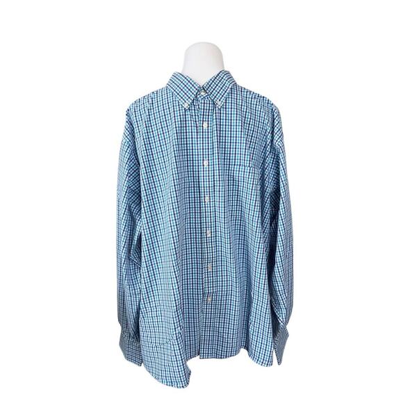 Izod Classic Fit Stretch Blue Check Long Sleeve Button Down Shirt Blue 18/18.5 - Picture 1 of 11